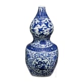 Gro&szlig;e blau-wei&szlig;e Doppelk&uuml;rbisvase, China, wohl Wanli-Periode