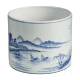Gro&szlig;er blau-wei&szlig;er Pinseltopf mit Berglandschaft, China, 19./20. Jhdt.