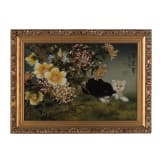 Hinterglasbild mit zwei Katzen, Japan, wohl um 1900