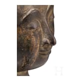 Bronzener Buddhakopf im Sukhotai-Stil, Thailand, wohl 18./fr&uuml;hes 19. Jhdt.