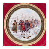Gro&szlig;er Wandteller "Napoleons R&uuml;ckzug aus Moskau", Porzellanmanufaktur Gardner, Anfang des 19. Jhdt.