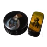 Lack-Schnupftabakdose und Tabakdose, Russland, Danilowo, Pjotr und Aleksandr Lukutin, 1843 - 1855 und sp&auml;tes 19. Jhdt.