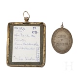 Miniaturikone mit Silberoklad, Silberanh&auml;nger und sechs Bronzeikonen, Russland, 18. (eine) - 20. Jhdt.