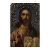 Kleine Ikone mit Christus Pantokrator mit Silberriza, Russland, Ende 19. Jhdt. (Ikone), St. Petersburg, Nikolai Linden, 1908 (Riza)