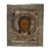 Ikone mit dem Mandylion mit Silberoklad, Russland, 19. Jhdt. (Ikone), Moskau, Iwan Sacharow, 1885 (Oklad)