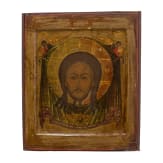 Ikone mit dem Mandylion mit Silberoklad, Russland, 19. Jhdt. (Ikone), Moskau, Iwan Sacharow, 1885 (Oklad)