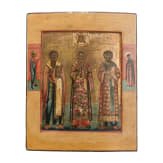 Gro&szlig;formatige Ikone mit den drei heiligen Kirchenv&auml;tern der Ostkirche, Russland, um 1800