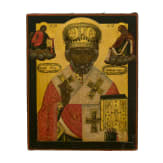 Ikone mit dem Heiligen Nikolaus von Myra mit Silberoklad, Russland, 2. H&auml;lfte 19. Jhdt. (Ikone), Moskau, Iwan Sacharow, 1867 (Oklad)