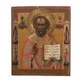 Ikone mit dem Heiligen Nikolaus von Myra, Russland, sp&auml;tes 19. Jhdt.