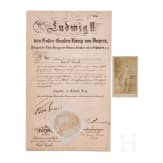 K&ouml;nig Ludwig II. - Patent f&uuml;r den Hauptmann Karl Lorch, datiert 1870