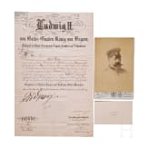 K&ouml;nig Ludwig II. - Patent f&uuml;r den Major Karl Lorch, datiert 1881