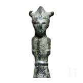 An Eastern Mediterranean bronze statuette of a warrior with horned helmet, 13th - 12th century B.C.