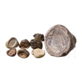 Five impressions of seals on clay, a clay model and a bronze punch with bird of prey, Greek, late antique and early Islamic, 3rd century B.C. - 8th century A.D.