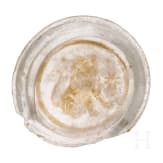 A Roman glass fragment with "Zwischengoldglas" technique from the bottom of a vessel, 3rd century A.D.