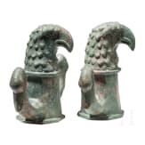 Two Roman bronze chariot body suspensions with eagle and swan heads, 2nd - 3rd century A.D.