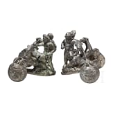Two Roman bronze yoke fittings with satyr, silen and goats, late 1st - mid-3rd century A.D.
