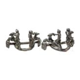 Two Roman bronze yoke fittings with satyr, silen and goats, late 1st - mid-3rd century A.D.