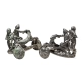 Two Roman bronze yoke fittings with satyr, silen and goats, late 1st - mid-3rd century A.D.