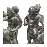 Two Roman bronze yoke fittings with satyr, silen and goats, late 1st - mid-3rd century A.D.