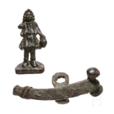 A Roman miniature statuette of a Lar and phallic amulet, 2nd - 3rd century A.D.