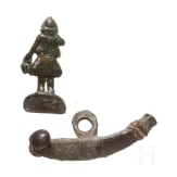 A Roman miniature statuette of a Lar and phallic amulet, 2nd - 3rd century A.D.