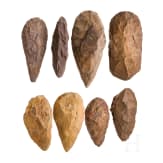 Eight Saharan hand axes, paleolithic, Acheulean, approx. 500000 - 100000 B.C.