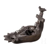 An Italian bronze lamp based on an antique model with cross and dove as a handle, Grand Tour souvenir for a visit of the catacombs in Rome, early 19th century