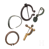 Three brooches and two rings from the Hallstatt period, 7th century B.C. - 11th century A.D.