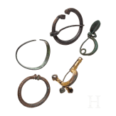 Three brooches and two rings from the Hallstatt period, 7th century B.C. - 11th century A.D.