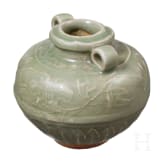 A small Chinese molded Longquan celadon vase, probably Ming Dynasty