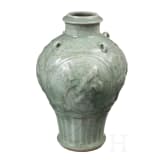 A molded Longquan celadon vase, probably Ming Dynasty