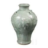 A molded Longquan celadon vase, probably Ming Dynasty