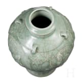 A molded Longquan celadon vase, probably Ming Dynasty