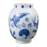 A Chinese blue and white jar with flowers, probably Kangxi period (early 18th century)