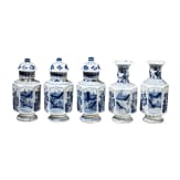 Five small Chinese blue and white "Vung Tau" cargo vases with covers, probably Kangxi period