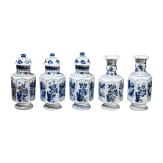 Five small Chinese blue and white "Vung Tau" cargo vases with covers, probably Kangxi period