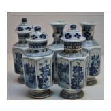Five small Chinese blue and white "Vung Tau" cargo vases with covers, probably Kangxi period