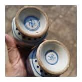 Five small Chinese blue and white "Vung Tau" cargo vases with covers, probably Kangxi period
