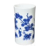 A Chinese blue and white brush pot showing a scholar in landscape, probably Kangxi period (18th century)