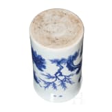 A Chinese blue and white brush pot showing a scholar in landscape, probably Kangxi period (18th century)