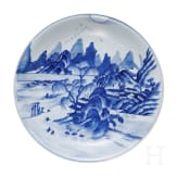 A Chinese blue and white porcelain charger with river and mountain scene, probably 19th/20th century