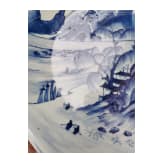 A Chinese blue and white porcelain charger with river and mountain scene, probably 19th/20th century