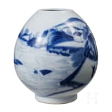A Chinese blue and white water pot with mountain and river scene, probably 19th/20th century