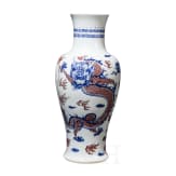A large Chinese blue and white and copper red dragon vase with Chengua six-character mark, 20th century