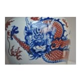 A large Chinese blue and white and copper red dragon vase with Chengua six-character mark, 20th century