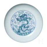 A Chinese Doucai-dragon dish with Yongzheng six-character mark, 20th century