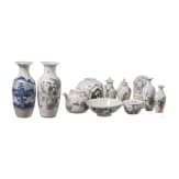 Eleven pieces of Chinese porcelain, famille rose, blue and white, 20th century
