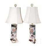 A pair of Chinese famille rose table lamps, a bird cage, a guardian lion, a F&egrave;nghu&aacute;ng and a pagoda, 20th century