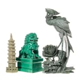 A pair of Chinese famille rose table lamps, a bird cage, a guardian lion, a F&egrave;nghu&aacute;ng and a pagoda, 20th century