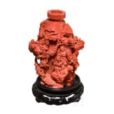 A carved Chinese figural coral flask, 20th century